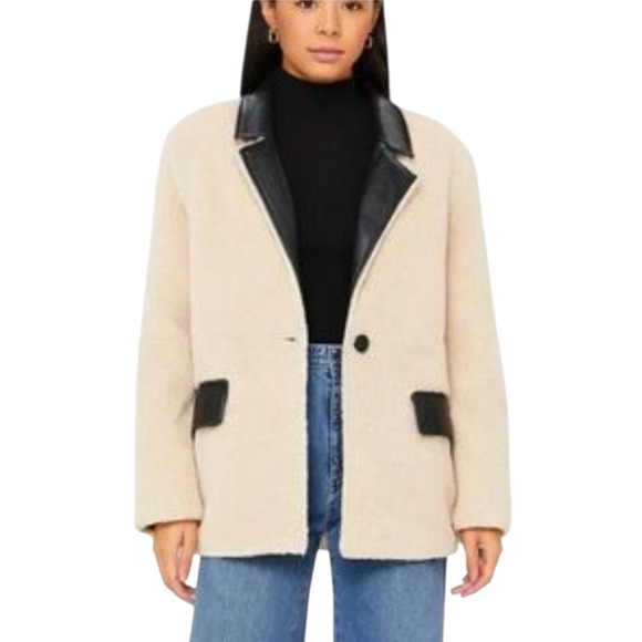 WeWoreWhat Womens Oversized Faux Fur Blazer Jacket Small Ivory Vegan Leather NWT - Picture 1 of 15